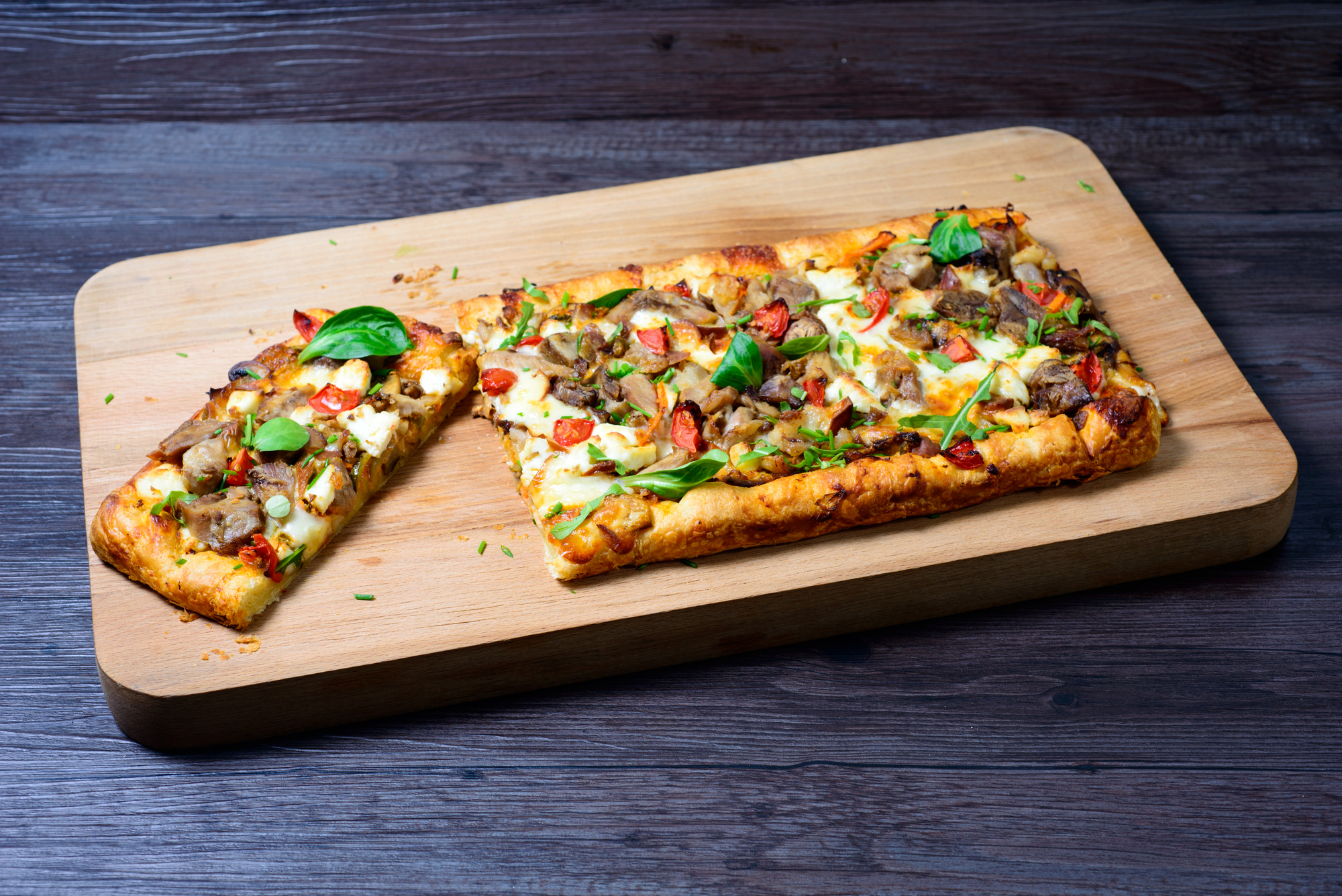 delicious pie with meat, mushrooms and herbs